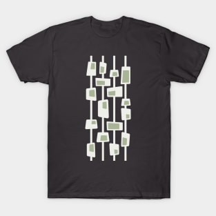 Mid Century Funky Blocks in Grey, Green and Cream T-Shirt